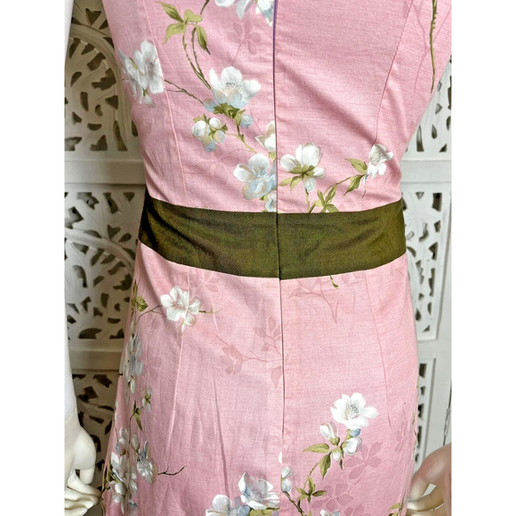 90s Y2K Women’s Preppy Pink Floral Silk Sleeveless Fit Flare Dress Size Small - Picture 9 of 12